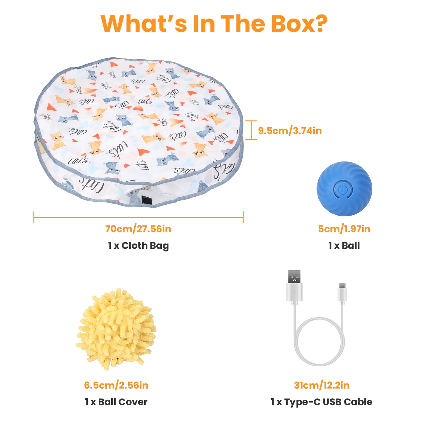 US Local 1Pc Cat Toys Ball Fast Rolling In Pouch Rechargeable Motion Activated Interactive Cat Toys For Indoor Cats Hide And Seek Mouse Catching Game