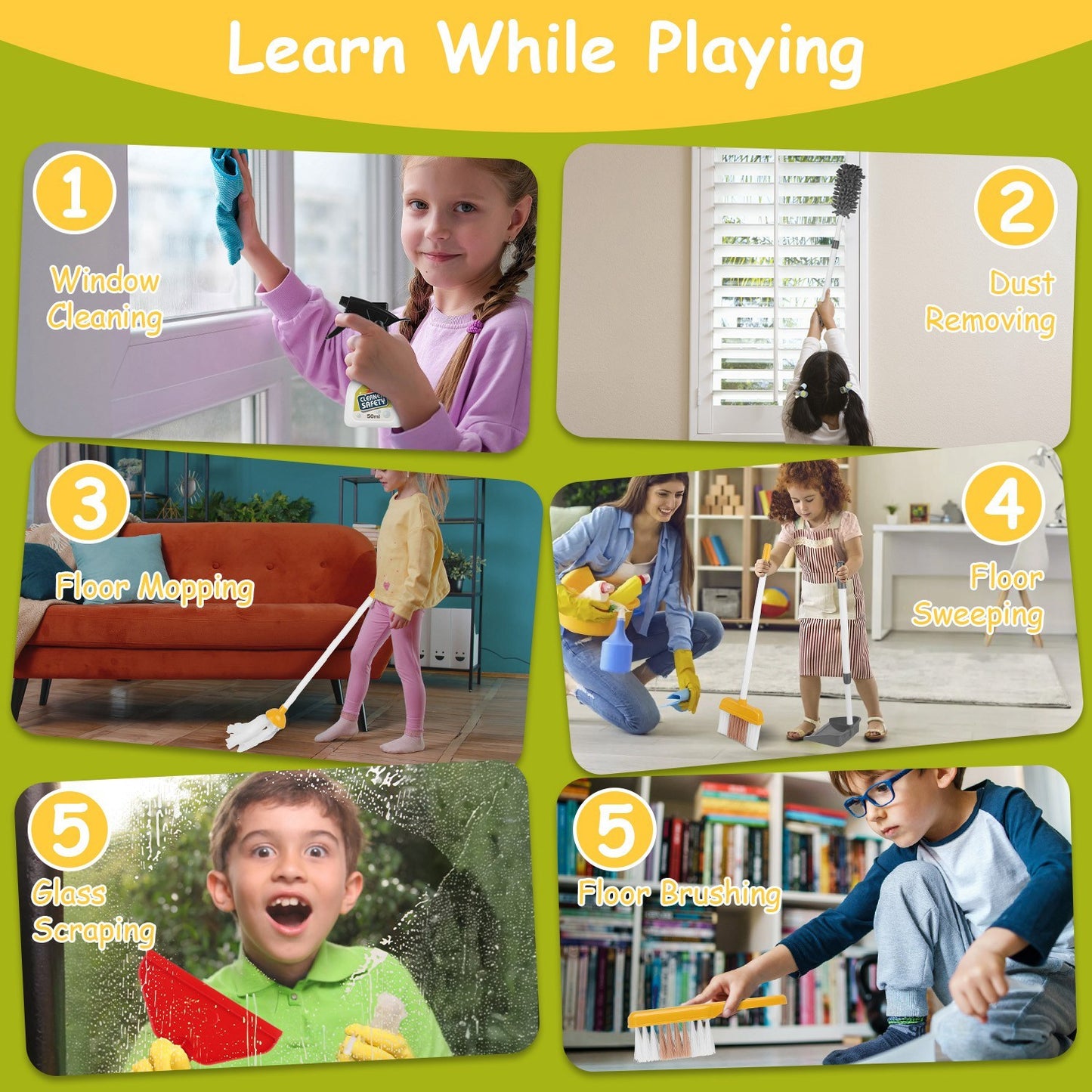 US Local Set Of 14Pcs Kids Cleaning Toy Set Toddler Housekeeping Pretend Play Kit With Vacuum Cleaner Broom Mop Organization Stand For Boys Girls Aged 3 4 5