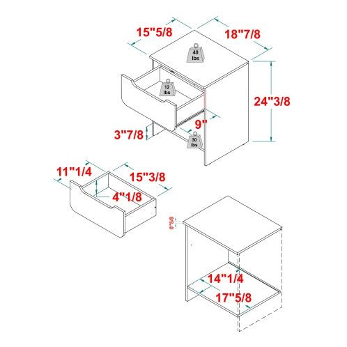 US Local Modern Minimalist 1-Drawer Nightstand With Cubby Black