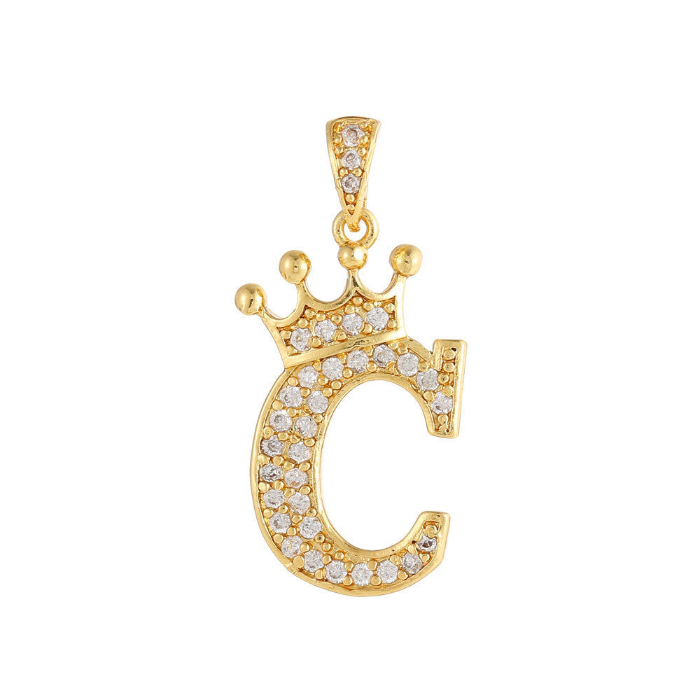 Gold Plated Copper Inlaid Zircon Crown 26 English Letters Full Diamond Pendant Parts