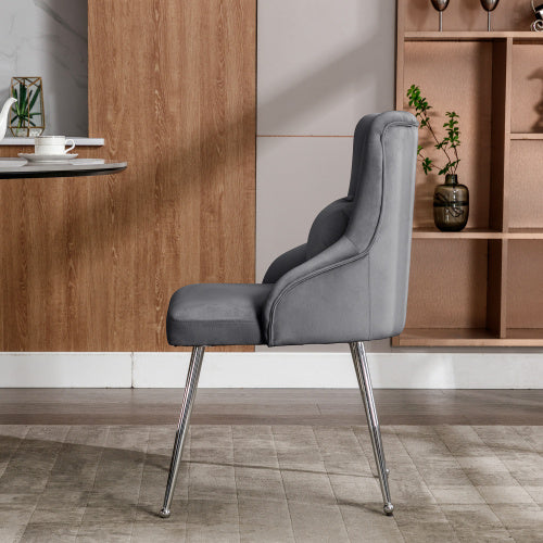 UK Local Button Pattern Dining Chair, Upholstered Armchair, Metal Leg Chairs, Modern Lounge Chair, Bedroom Living Room Chair With Lumbar Cushion, Grey Button Pattern Dining Chair, Upholstered Armchair, Metal L