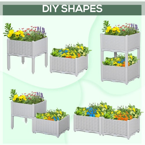 US Local Outsunny 2 Piece Raised Garden Bed With Legs, Self-Watering Planter Box Raised Bed To Grow Flowers, Herbs Vegetables, Gray