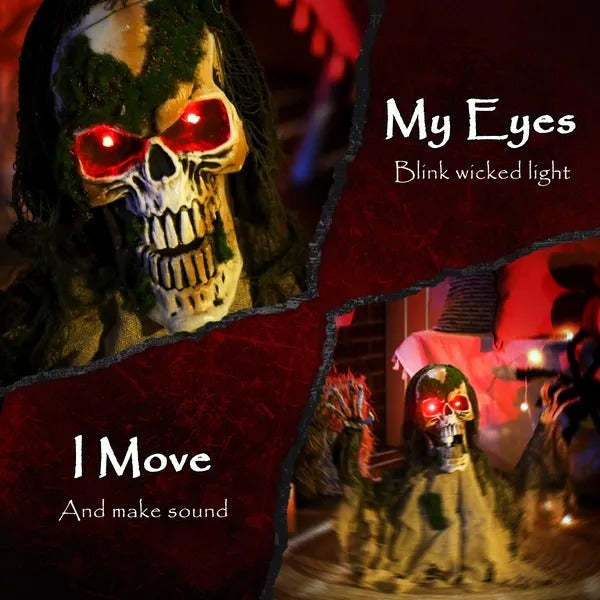 CA Local Life Size Halloween Animated Skeleton With Glowing LED Eyes, Animatronic Halloween Decorations, Battery Operated