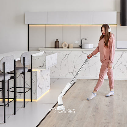 US Local 1Set Electric Spin Scrubber Cordless Rechargeable Telescopic Cleaning Brush 6 Replaceable Heads 2 Speed Adjustable Extension Arm Bathroom Tub Tile Floor