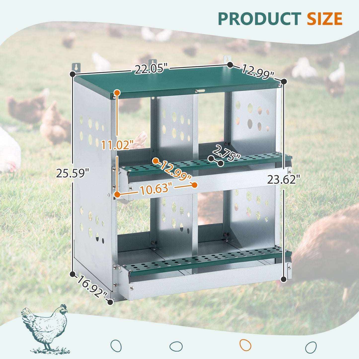 US Local 4 Compartment Chicken Nesting Boxes, Metal Nesting Boxes Wall Mount Chicken Egg Laying Box For Different Chicken Breeds
