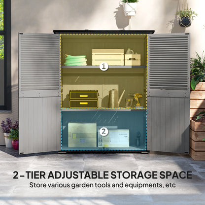 US Local Wood Storage Shed, Outdoor Garden Shed With Asphalt Roof, 2 Shelves, Lockable Doors And Adjustable Feet, Gray