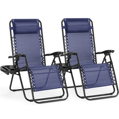 US Local Set Of 2 Zero Cravity Lounge Chairs,Outdoor Patio Folding Recliners For Pool Beach With Pillow And Cup Holder