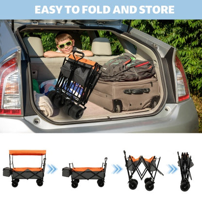 US Local 480Lbs Collapsible Wagon With Canopy,Wagon Stroller With 7 All-Terrain Wheels, Lightweight Foldable Wagon, Large Capacity For Camping, Shopping, Sports, And Garden Use,,purple With Mosquito Net