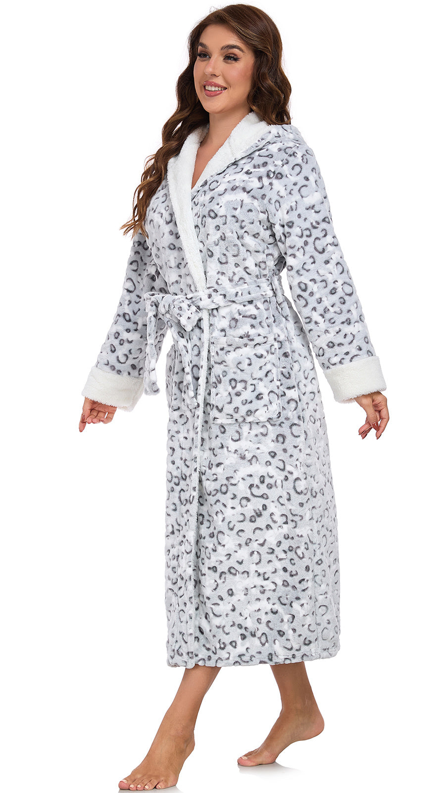 US Local RONGTAI Ladies Long Fleece Bathrobe