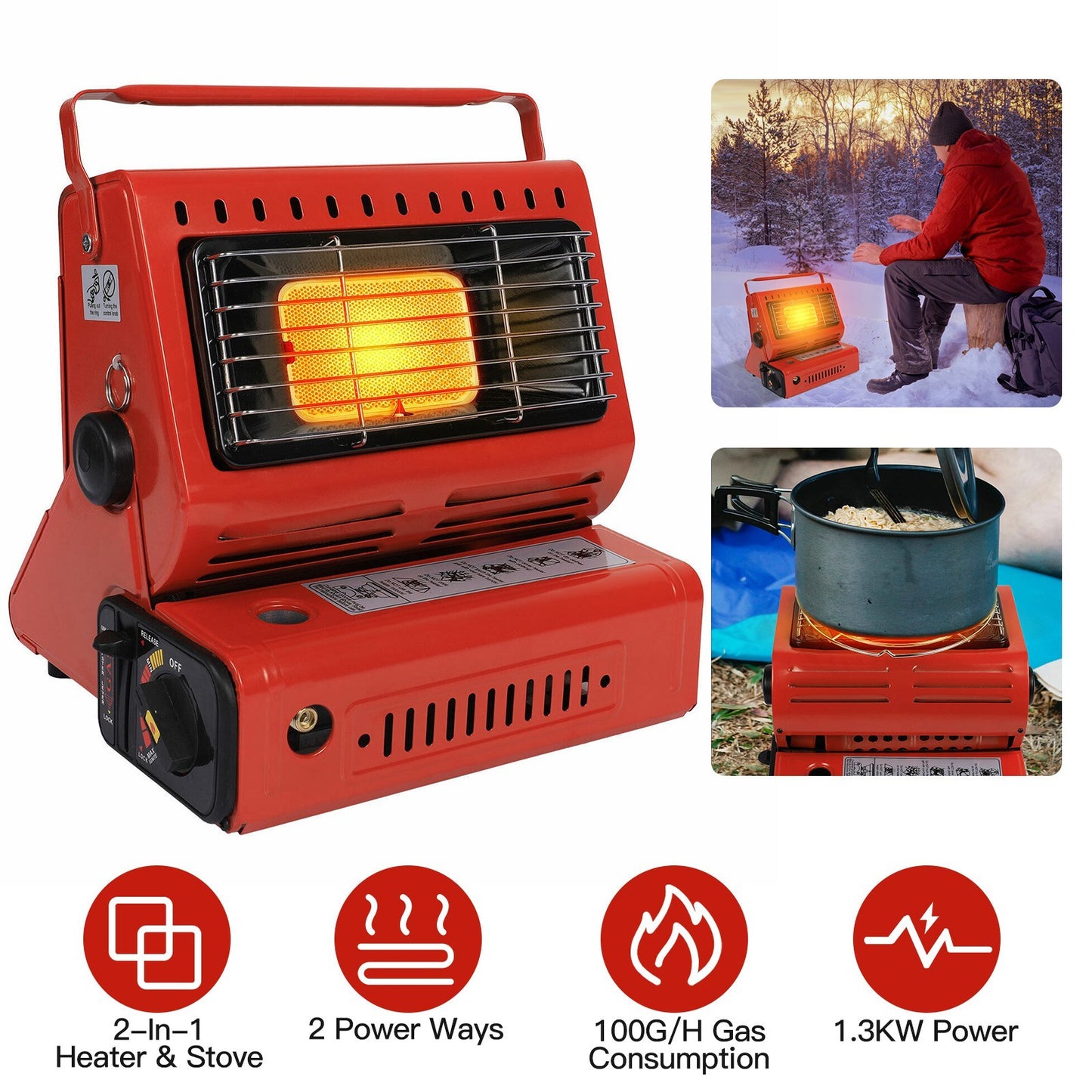 US Local 1 Pc 2 In 1 Portable Butane Burner Heater Outdoor Butane Gas Heater Warmer Heating Cooking Stove Cooker For Camping Fishing RV Travel Fedex Shipping