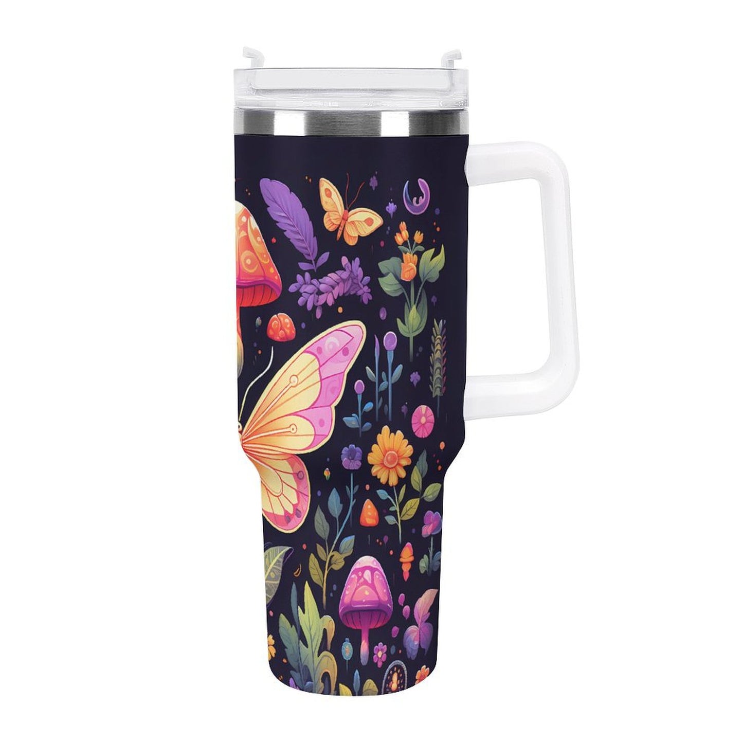 PHDT00528 POD US Local Tumbler 40oz Large Capacity Car Cup Butterflies, Mushrooms, Vitality