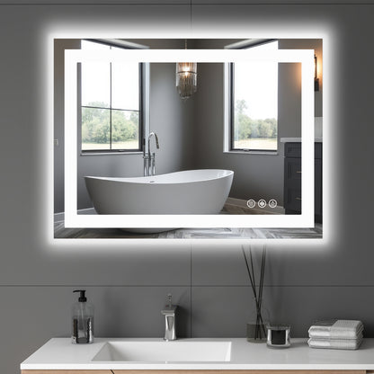 US Local Anti-fog LED Bathroom Mirror With Dual Light Source And Three Lighting Modes
