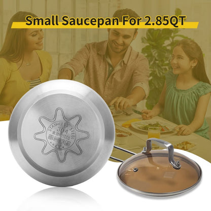 US Local WANGYUANJI Non-Stick Stainless Steel Saucepan With Lid, 2.85QT Small Soup Pot For All Stoves, Oven Save, Dishwasher Safe