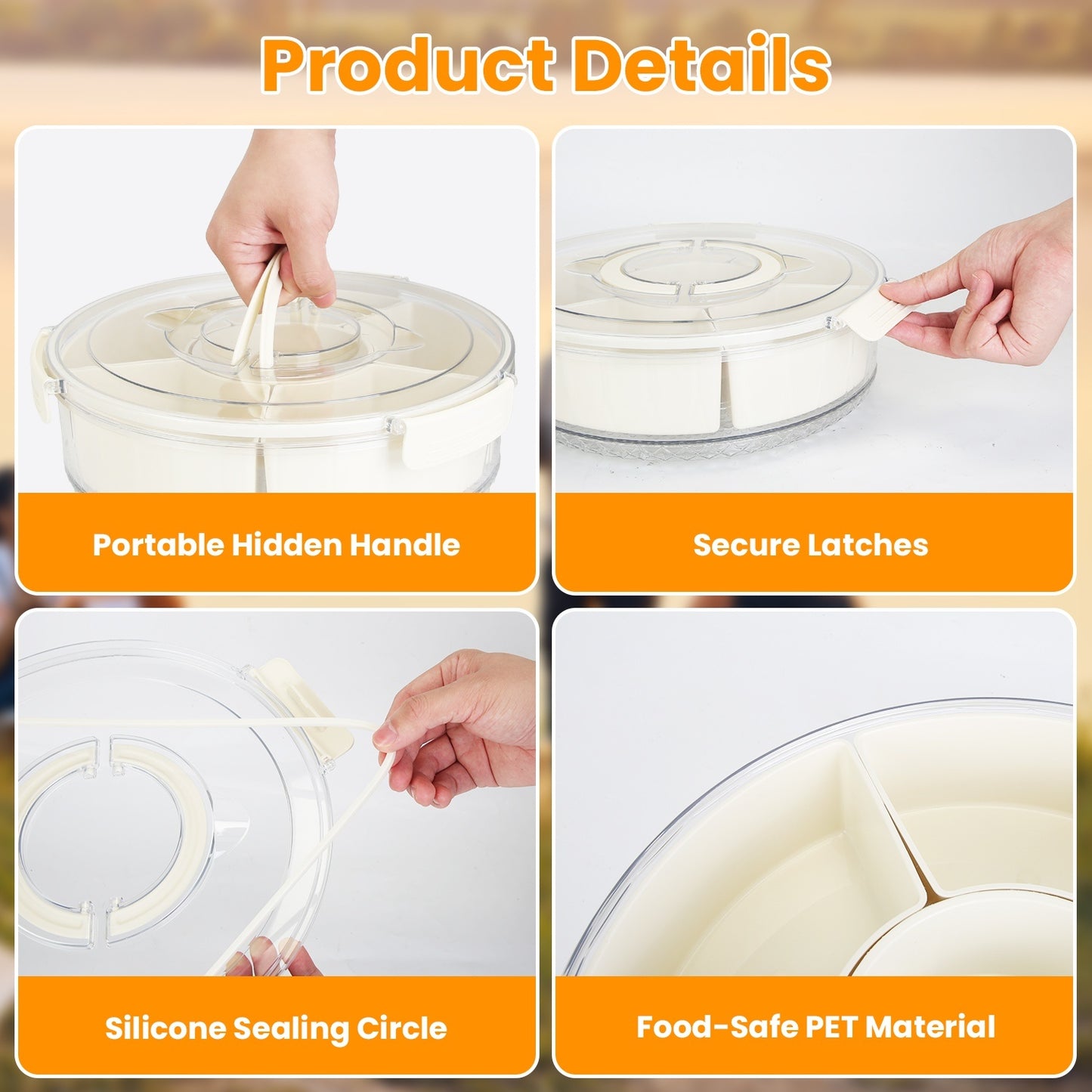 US Local 2Pcs Divided Serving Tray With Lid And Handle 360 Degree Rotatable Snack Box Container With 6 Dividers Clear Portable Snack Platters For Fruit Candy Nut Snack Perfect For Party Picnic S