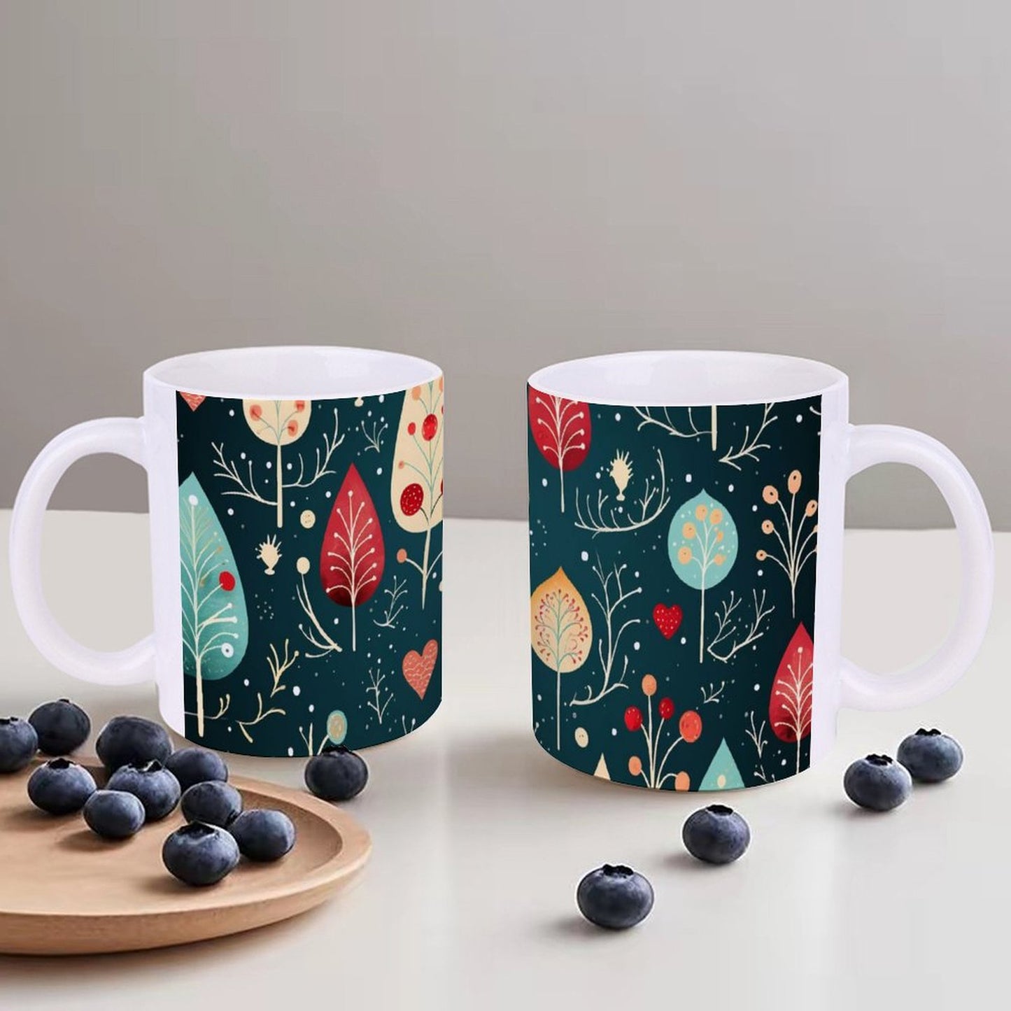 POD US Local White mug with full print, Christmas Tree, Snowflakes 0101