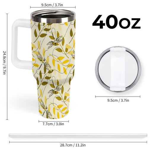 PHDT00190 POD US Local Tumbler 40 oz Large Capacity Car Cup Dragonflies, Prints, Leaves