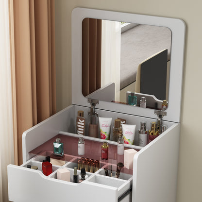 US Local 3 In 1 Vanity Desk With Plip Top Mirror,Small Make Up Vanity Set With Visible Glass Desktop,Compact