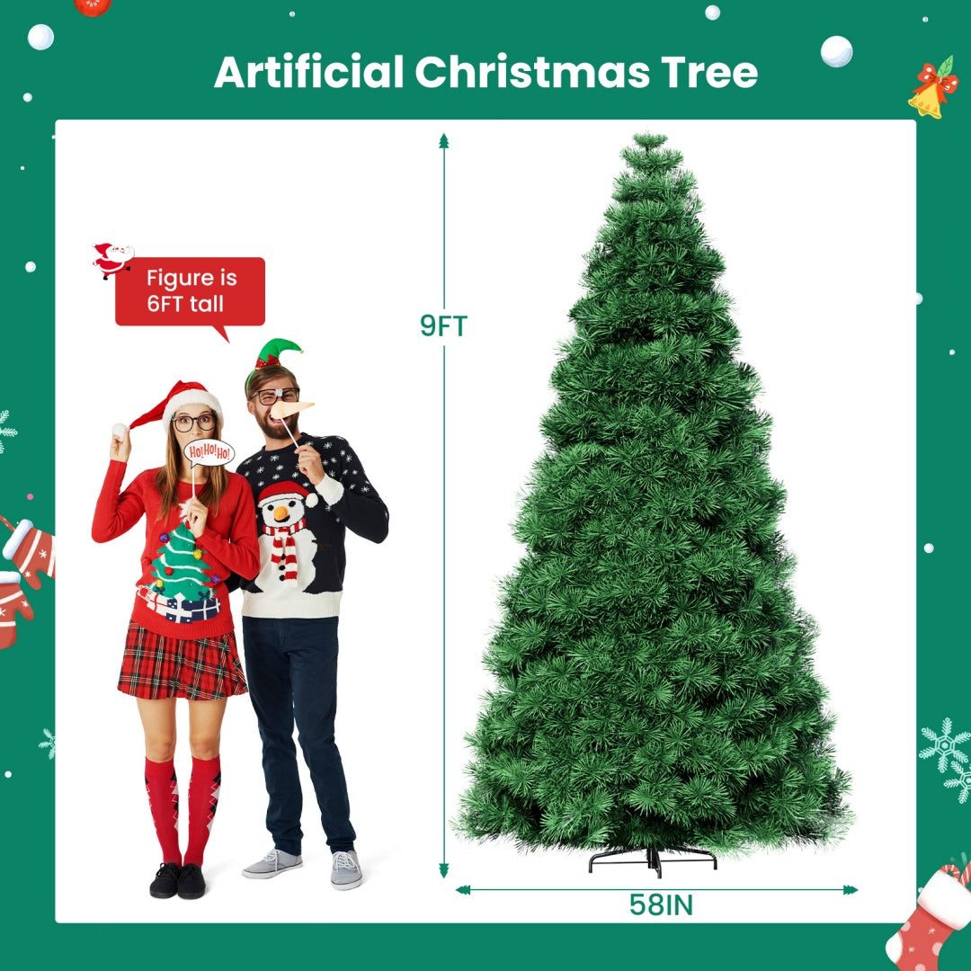 US Local Pre-lit Artificial Christmas Tree, Prelighted Green Artificial Hinged Spruce Xmas Tree With 347 Branch Tips, 120 Incandescent Lights