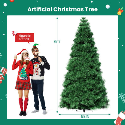 US Local Pre-lit Artificial Christmas Tree, Prelighted Green Artificial Hinged Spruce Xmas Tree With 347 Branch Tips, 120 Incandescent Lights