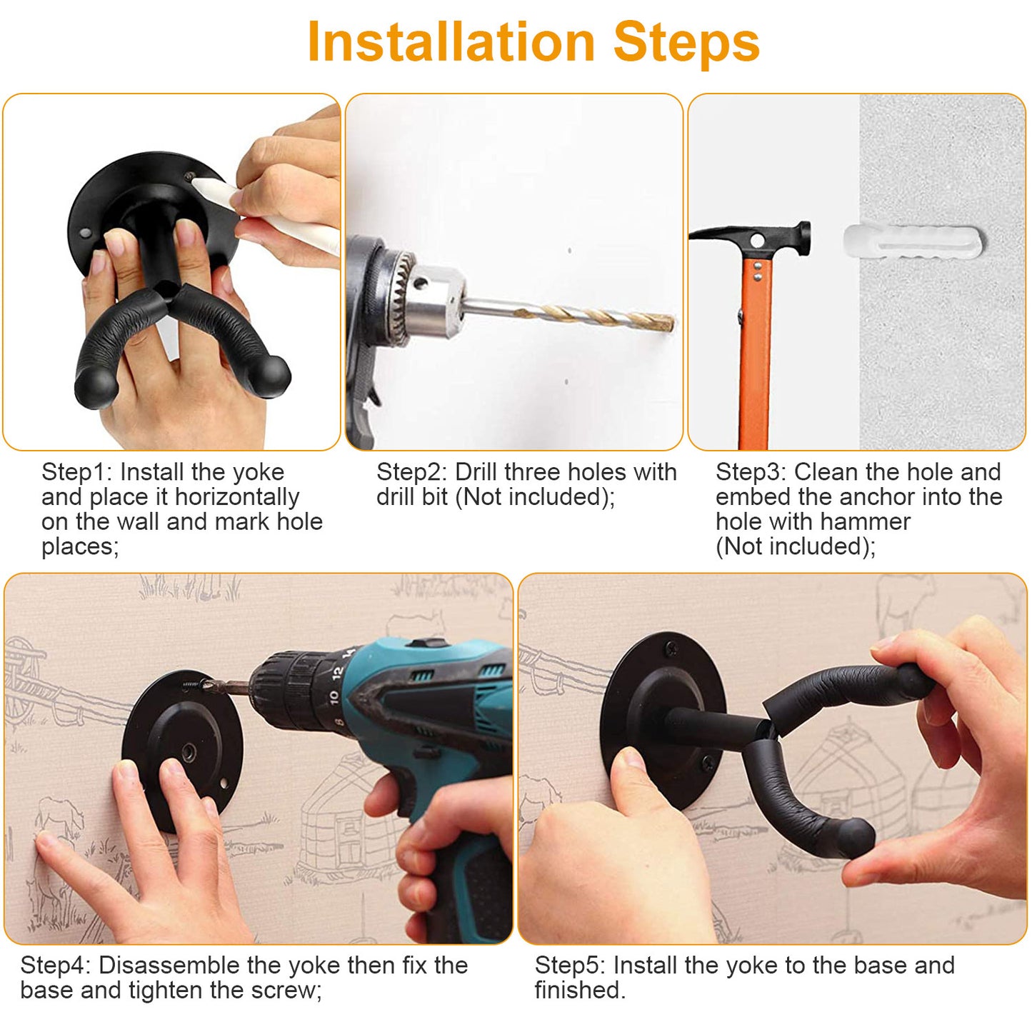 US Local Wall Mount Guitar Hanger Padded Steel Guitar Bracket Holder Hook Rack For Electric Acoustic Bass Guitars