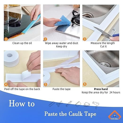 US Local Bath & Kitchen Caulk Tape Sealant Strip, PVC Self-Adhesive Tub & Wall Sealing Tape, Shower Tile Sealer   -2PCS