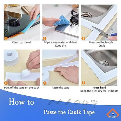 US Local Bath & Kitchen Caulk Tape Sealant Strip, PVC Self-Adhesive Tub & Wall Sealing Tape, Shower Tile Sealer   -2PCS