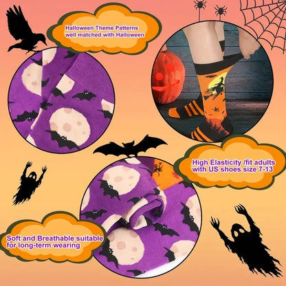 US Local 6 Pairs Halloween Christmas Socks For Men Women Girls Funny Pumkin Spider Black Cat Cotton Sock Set