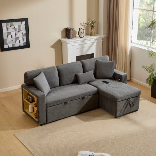 UK Local Corner Sofa Bed Corner Couch L-Shaped Sofa Bed Extendable, Bed Box And Integrated Shelf,