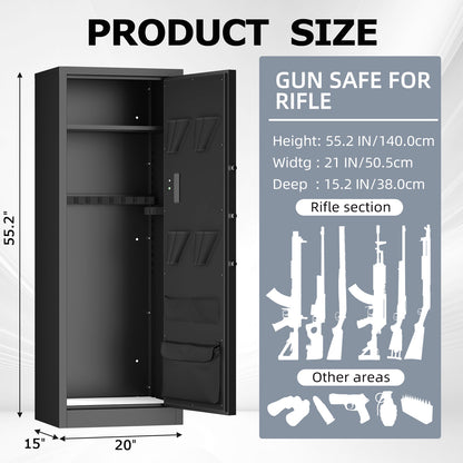 US Local Large Heavy Duty Gun Safe For Rifle And Pistol - 55.2 Firearm Security Cabinet With Electronic Lock, LED Light & Removable Shelves