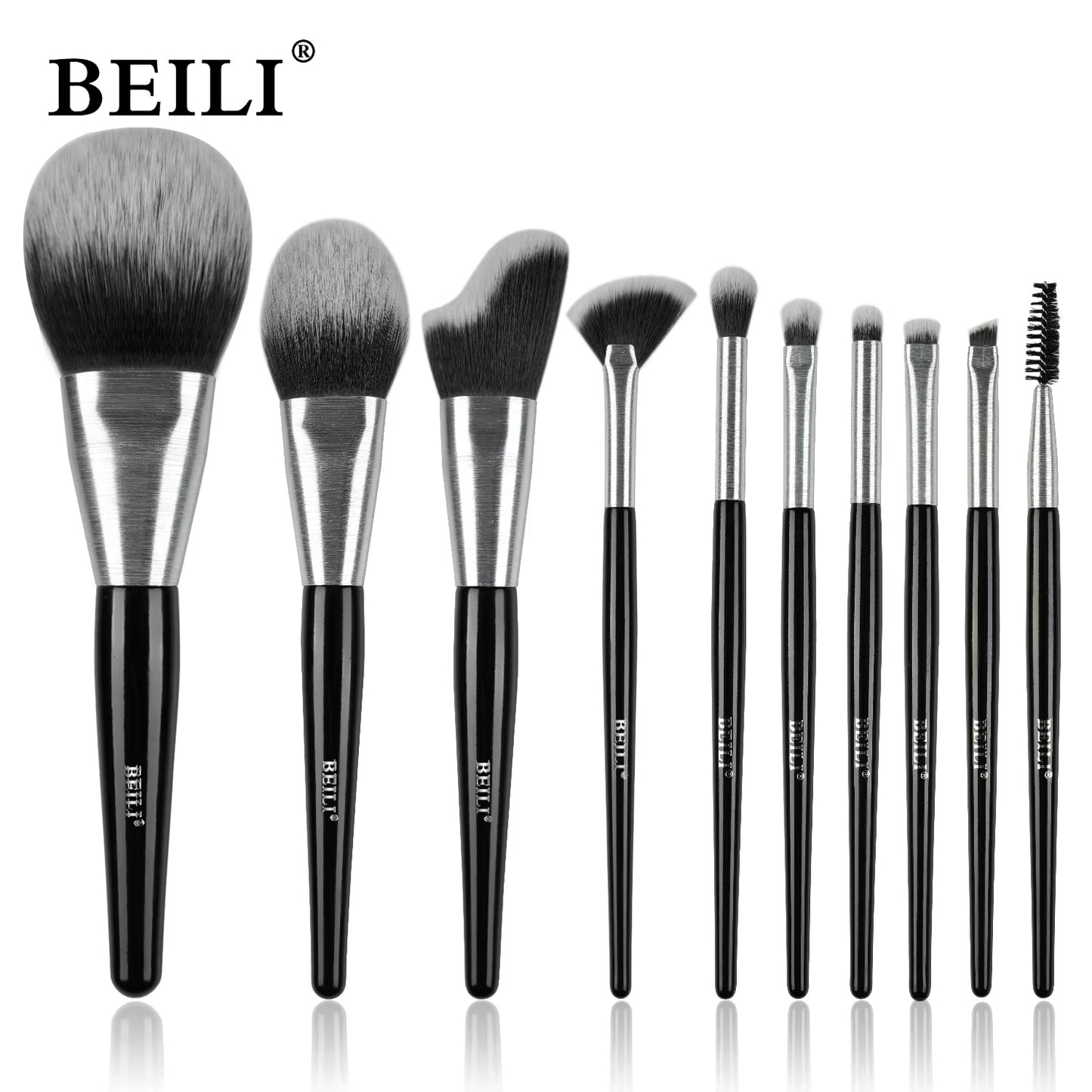 US Local Beili Christmas Gift Makeup Brush Set Of 10, Kabuki Brushes With Synthetic Hair For Foundation, Concealer, And Eyeshadow.