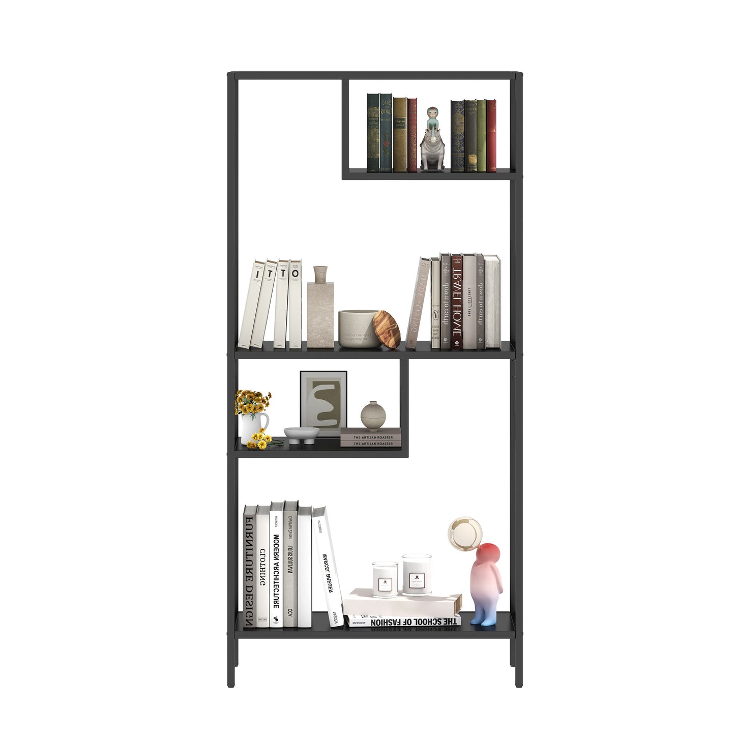 US Local Modern Storage Shelf With 4 Compartments & Metal Legs, Freestanding Organizer,Book Shelves  Display Shelves For Living Room, Bedroom, Home Office