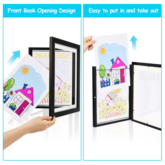 US Local Kids Art Frame Front Opening Wooden Frame Artwork Display Storage Frame A4 Picture Frame Wall Display For Photo Art Projects Picture Children Drawing
