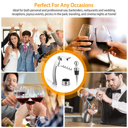 US Local 3 Pcs Corkscrew Bottle Opener Set Tool Foil Cutter Drip Collar Protector Cork Stopper Wine Bottle Cap Opener