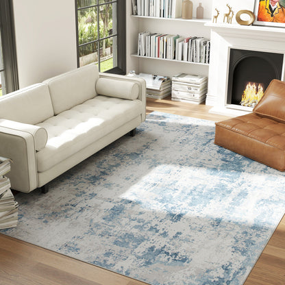 US Local Area Rug 8x10, Machine Washable Rug, Non-Slip Modern Abstract Floor Carpet For Living Room, Bedroom, Dining Room, Blue