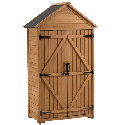 US Local Outdoor Storage Cabinet - Garden Tool Shed, Wooden Closet With Shelves & Latch