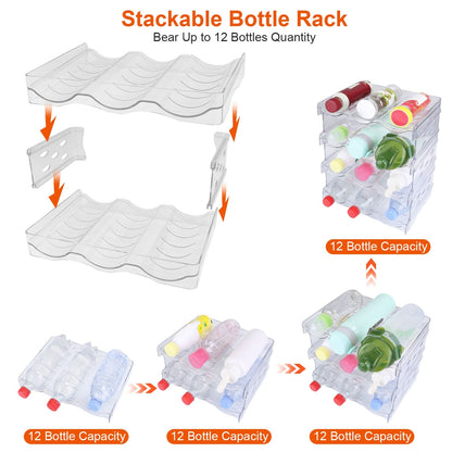 US Local 1Pc 4 Tier Bottle Storage Holder 12 Bottles Transparent Stackable Bottle Organizer Standing Drink Holder Shelf For Kitchen Fridge Cabinet Pantry