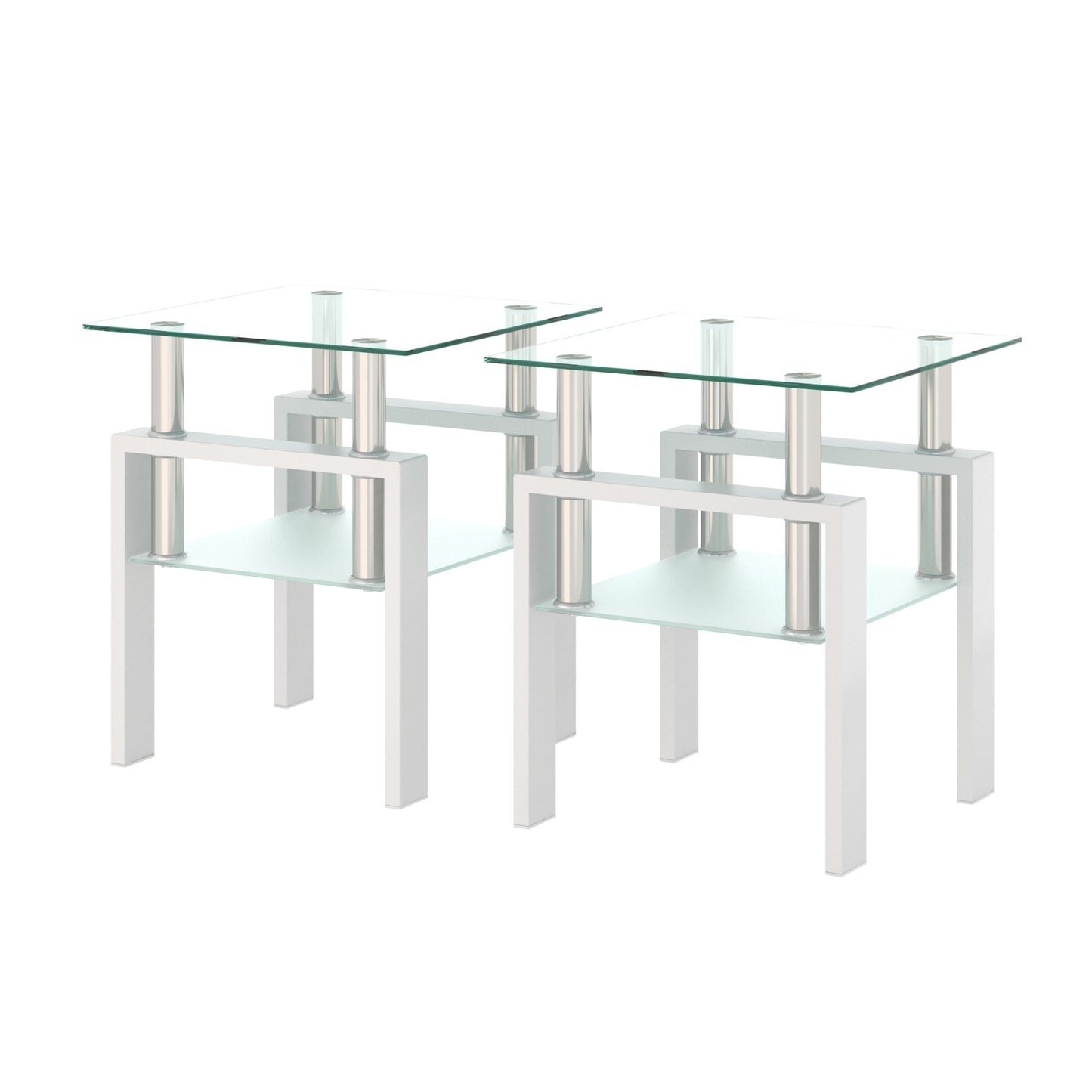 US Local 2-Pc Modern Tempered Glass Coffee Tea End Tables For Living Room