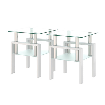 US Local 2-Pc Modern Tempered Glass Coffee Tea End Tables For Living Room