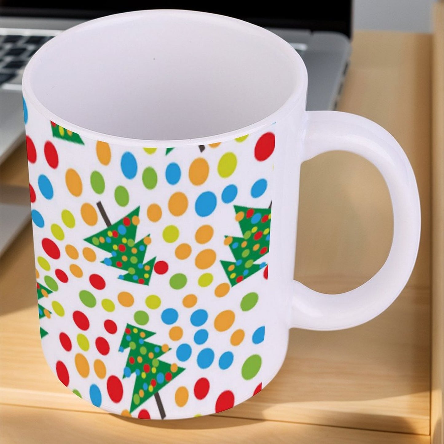 POD US Local White mug with full print, Christmas Tree Colored Dots 0026