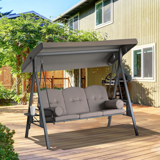 US Local Patio Swing Bench 3-Person Steel Canopy Cushioned With Side Trays Comfortable Brown