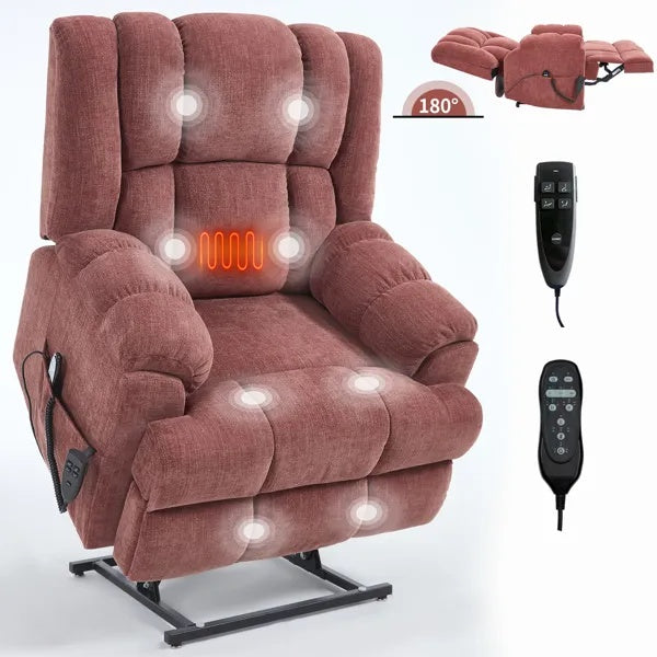 US Local Dual Motor Heat Massage Infinite Position Up To 350 LBS Electric Power Lift Recliners With Power-Remote, Medium-firm And Heavy Duty, Red