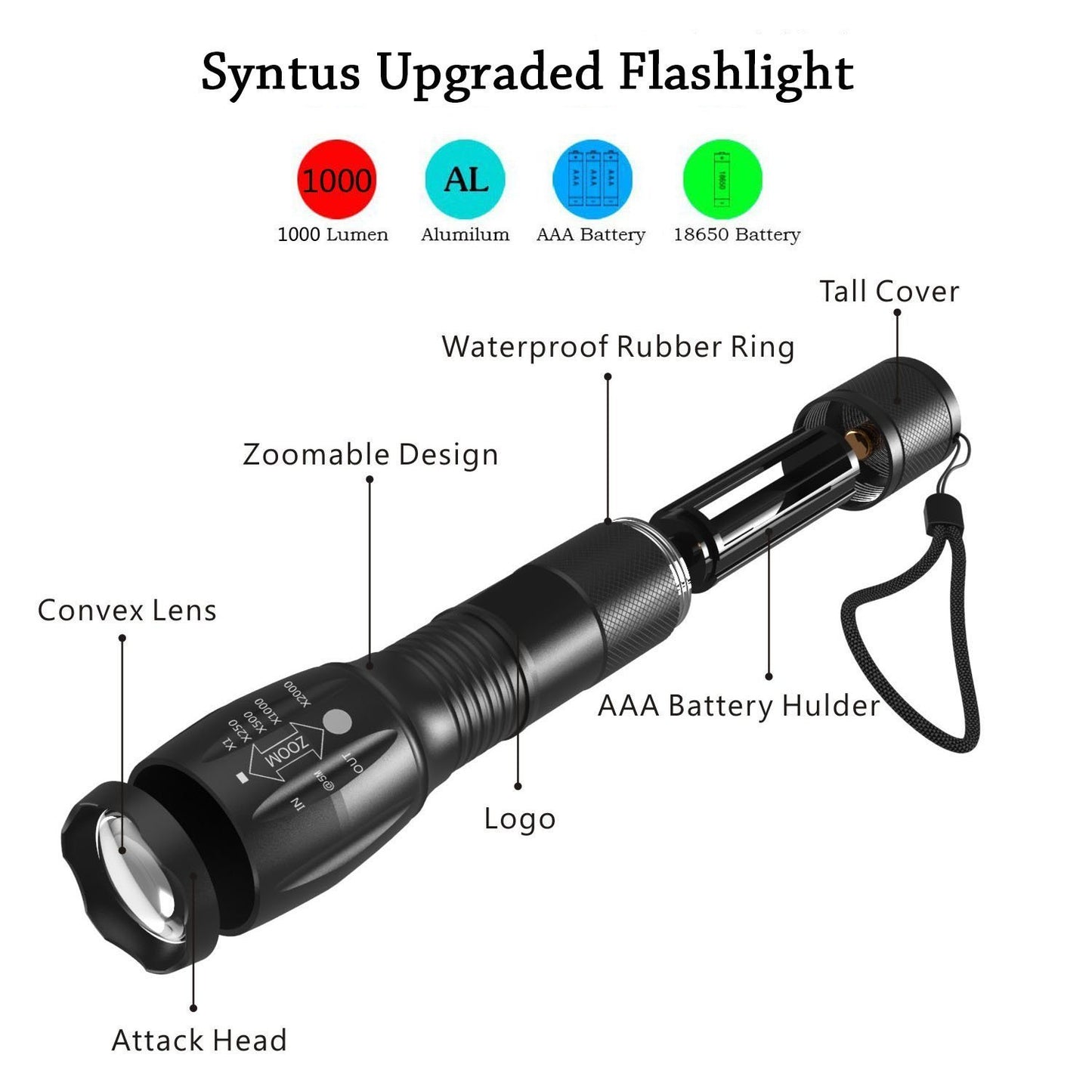 US Local Portable Mini Flashlight LED ZOOM Torch Hunting Zoomable Flashlight Torch Light