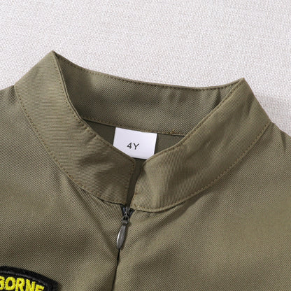 US Local Toddler Boys Pilot Jumpsuit Army Green Long Sleeve Romper, Perfect For Birthday Party Outfits