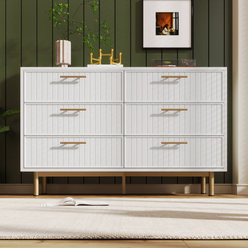 UK Local Sideboard Cabinet For Living Room, Chest Of Drawers With 6 Drawers, White, 40D X 120W X 75H CM