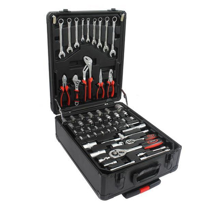 US Local Black Manual Toolbox With 4 Layers Of Tool Sets And Wheels