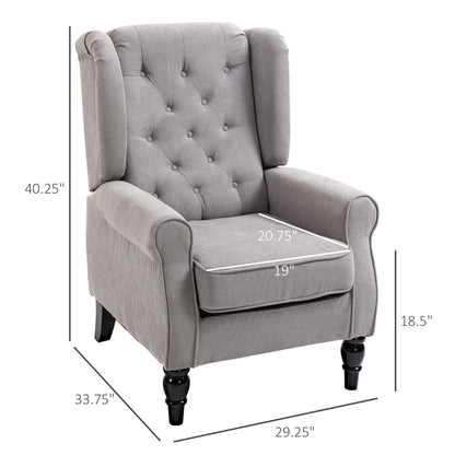 US Local Gray Fabric Tufted Club Accent Chair With Removable Cushion, Wooden Legs