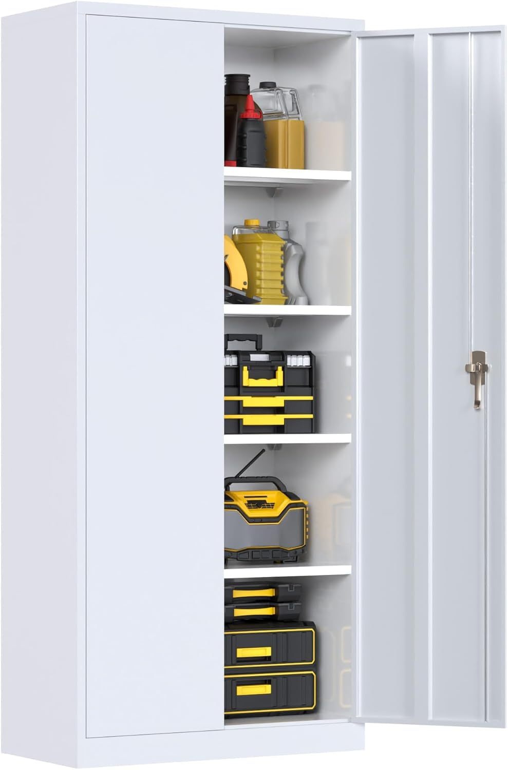 US Local Metal Cabinet,Garage Storage Cabinet With 4 Adjustable Shelves,Locking Tool Cabinets For Garage,Home,Office,Gym,School White