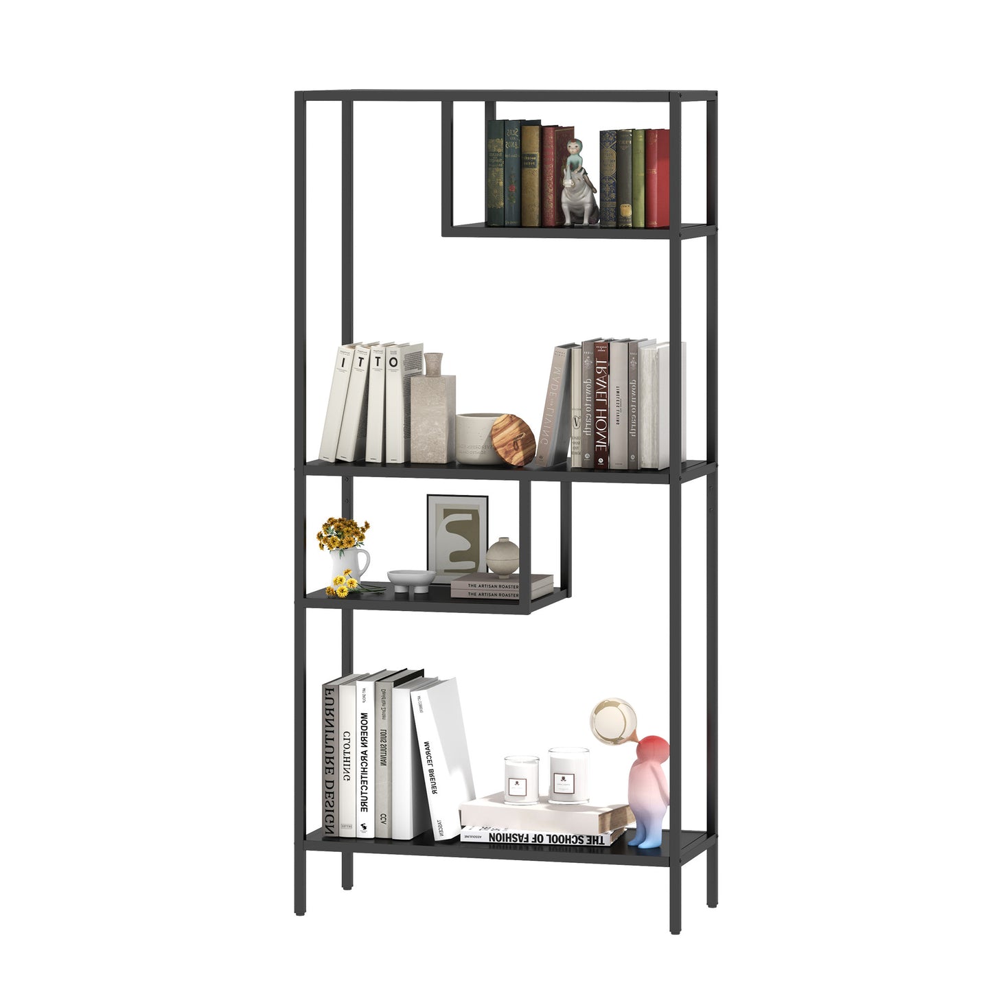 US Local Modern Storage Shelf With 4 Compartments & Metal Legs, Freestanding Organizer,Book Shelves  Display Shelves For Living Room, Bedroom, Home Office