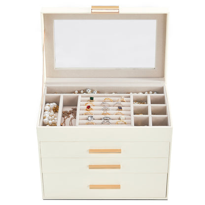 US Local Top Visible Storage With 2-drawer White Cabinet And Pink Velvet Jewelry Box