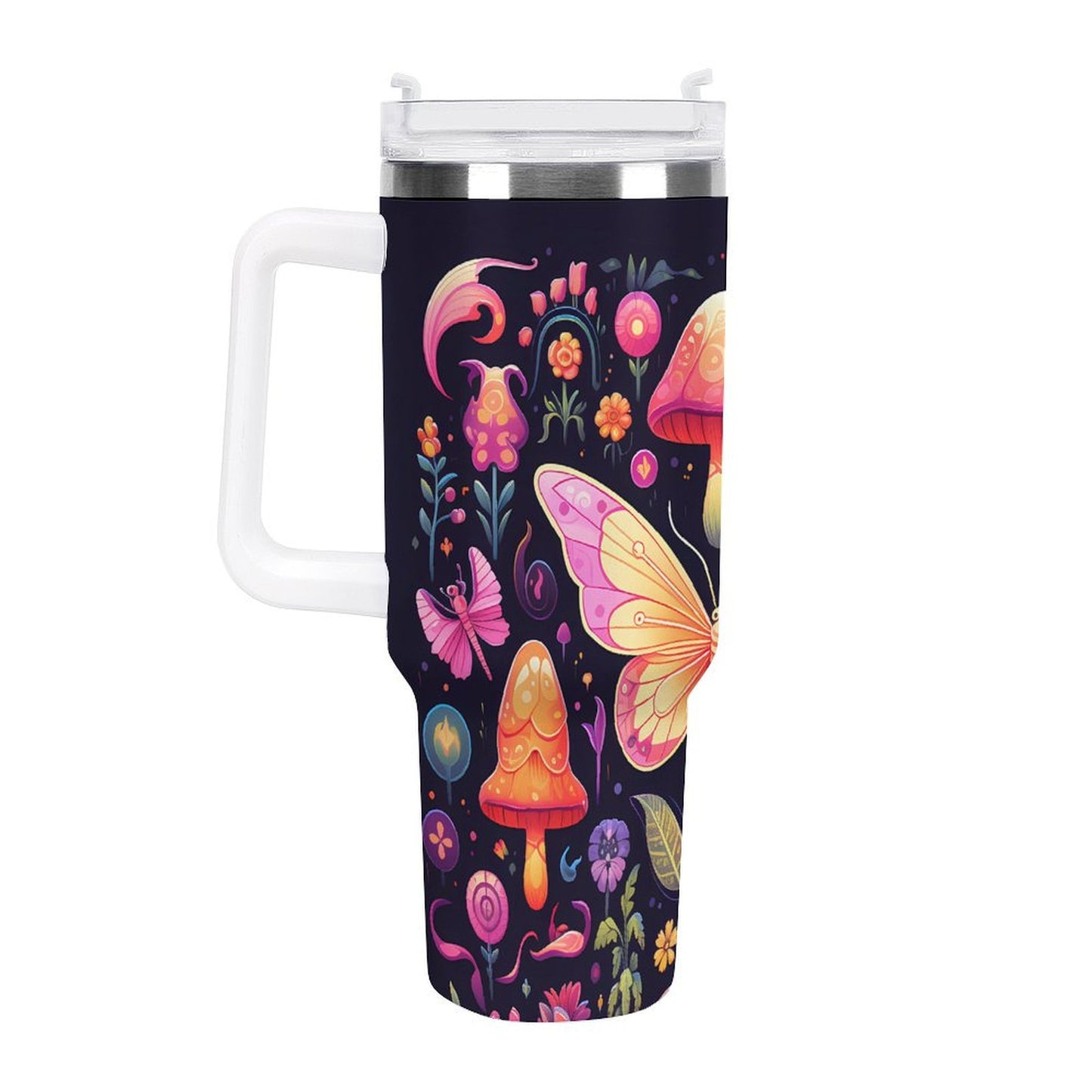 PHDT00528 POD US Local Tumbler 40oz Large Capacity Car Cup Butterflies, Mushrooms, Vitality